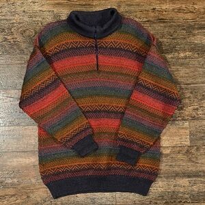 100% Alpaca Wool Striped Men's Quarter-Zip Sweater